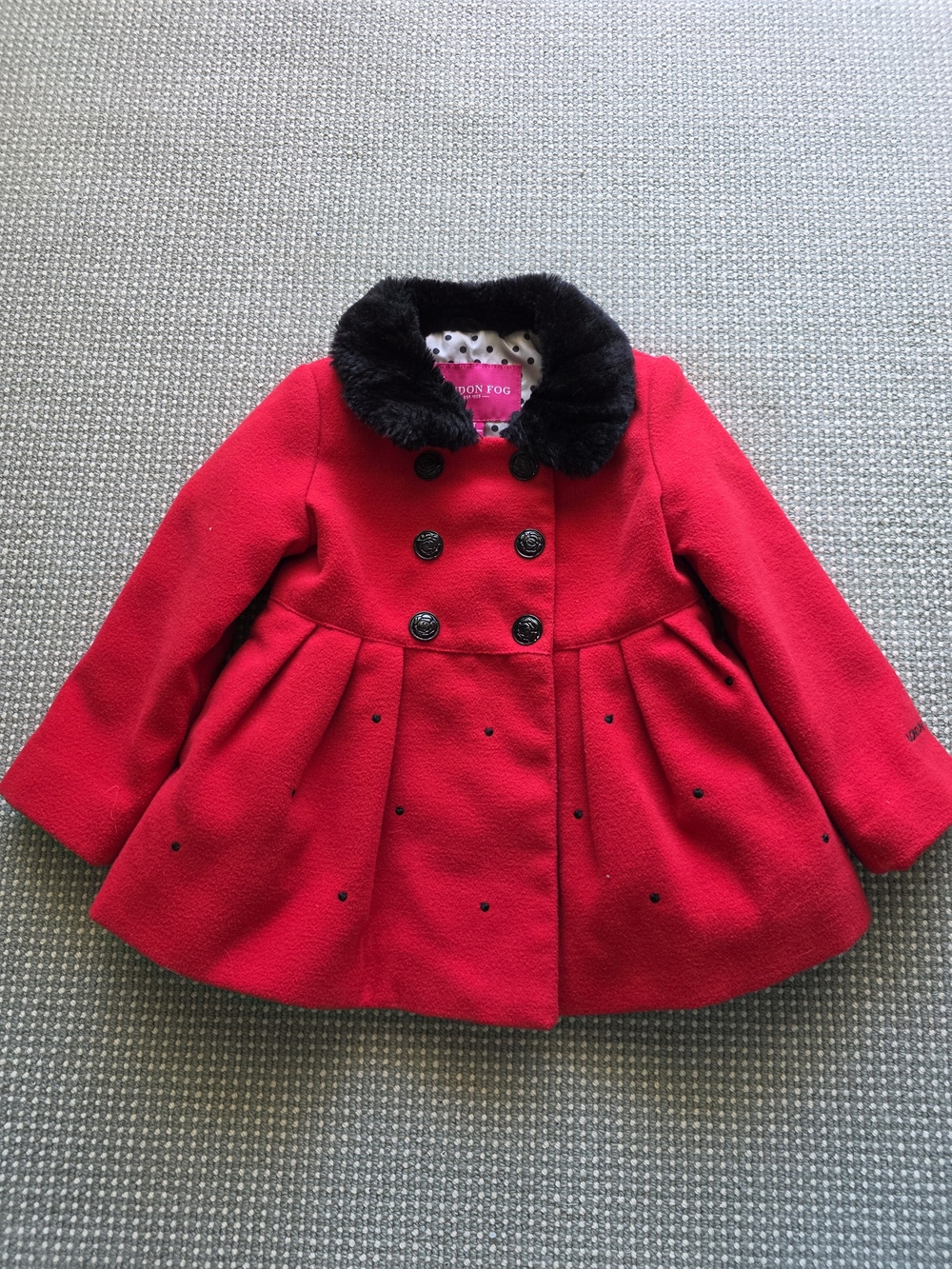 London Fog Girls' Red Peacoat with Faux Fur Collar